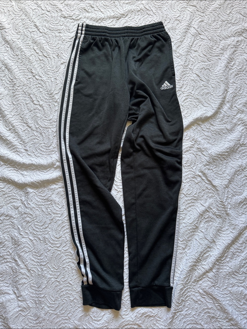 adidas Boys Black Jogger Sweatpants with White Three-Stripes